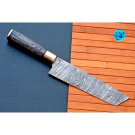 M DAMASCUS Custom HandMade Forged Damascus Steel Blade Chef Knife Wood Handle 2070