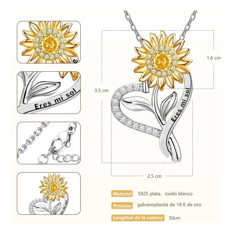 Joyeria Mujer Collare De Plata 925 Collares Girasol Dijes