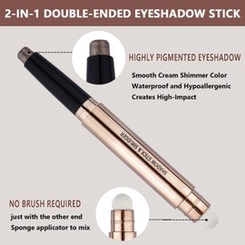 LGSZGDCN Brown Eyeshadow stick and Sponge Makeup Brush,Smooth Cream Shimmer Eye Shadow Pencil Long Lasting Waterproof Glitter Primer Palette Hypoallergenic Highlighter eyes Look