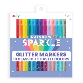 Ooly Rainbow Sparkle Glitter Markers [Set of 15], Includes 5 Pastel Markers & 10 Classic Color Markers, Glittery & Sparkling Markers for Kids, 2mm Nib Medium Sized Lines [GLITTER VARIETY PACK New Gen]