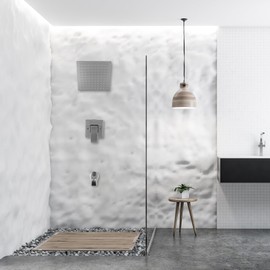 GGStudy Shower Faucet Set, Brushed Nickel Tub Shower Faucet with 8 Inch Square Rainfall Shower Head and Tub Spout Shower Tub Faucet Set Complete Included Shower ValveTub Shower Trim Kit