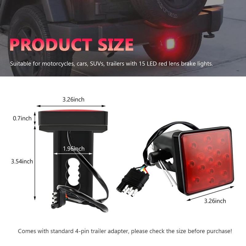 NYTKL 15 LED Brake Light Trailer Hitch Cover, Smoked Lens