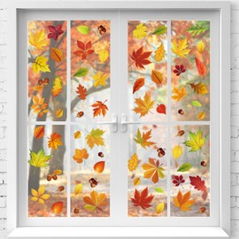 9 Sheets 174pcs Simplistic Autumn Assorted Maple Leaves and Acorn Removable PVC Glass Window Clings Stickers Decals for Nature Lover Fall Thanksgiving Celebration Home Office Room Decoration