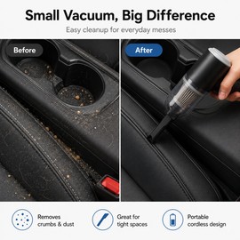USB Rechargeable Handheld Vacuum Cleaner – 5500Pa Cordless Mini Car Vacuum with Washable HEPA Filter & Cleaning Nozzles