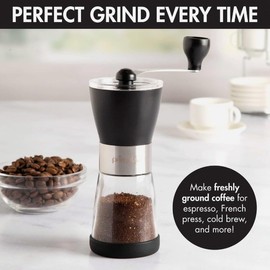 Primula Manual Adjustable Burr Coffee Grinder-Ceramic Mill & Brushed Stainless Steel Body-Whole Bean for French Press, Cold Brew, Espresso, Camping