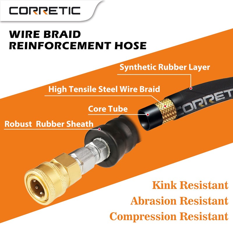 Corretic Pressure Washer Hose 50 FT with 3/8 Inch Quick