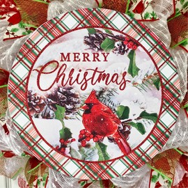 Merry Christmas Cardinal Handmade Deco Mesh Holiday Wreath. Available in 24 inch and 28 inch diameters. High Quality.