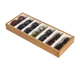 JackCubeDesign Wood 7 Compartments Eyeglass Display Organizer Eyeglasses Sunglass Storage Case Box Eyewear Tray Stand Open Top Suede Inside(17.8 x 7.1 x 1.9) – :MK374A