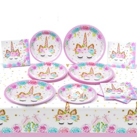 Unicorn Birthday Decorations Party Set, Unicorn Plates and Napkins, 32 Plates, 16 Napkins, 1 Table Cover