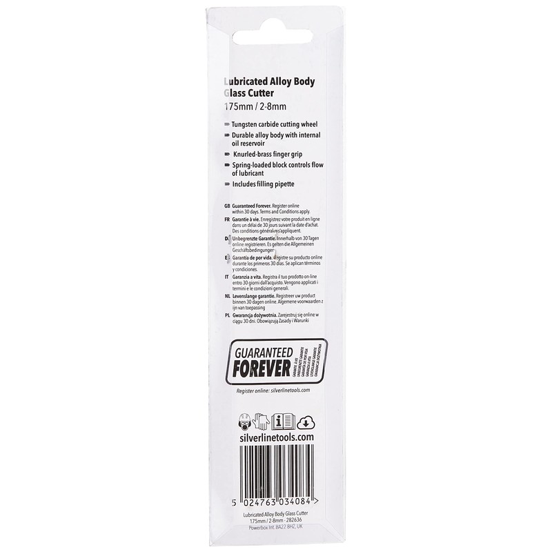 Silverline Lubricated Alloy Body Glass Cutter 175mm / 2-8mm (282636)