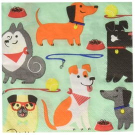 Creative Converting Party Supplies, Dog Party Beverage Napkins, Napkin Beverage, Multicolor, 9 4/5 inches X 9 3/4 inches, 16ct