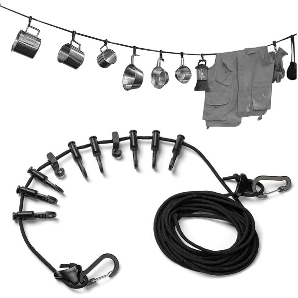 D.B.J Hanging Chain, Daisy Chain, Black, 10 Pcs Hang Buckle, Total Length 19.7 inches (500 cm), Adjustable, Multi-functional Rope, Clothesline, Portable, Convenient, Travel, Camping, Cup Hanging, Cup Hanging, Small Organization, Multi-purpose, Hanging Ro