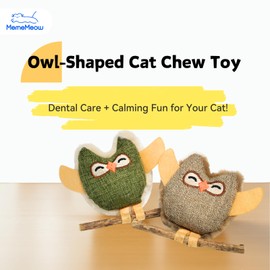 MemeMeow Owl-Shaped Catnip & Silvervine Chew Toys - Eco-Friendly Cat Toys with Machine Washable Design-Durable Cat Chew Toy for Adult Cats & Kittens (Set of 2)