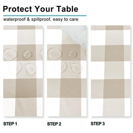 Hiasan Checkered Tablecloth Rectangle 54 x 80 Inch - Stain Resistant, Spillproof and Washable Gingham Table Cloth for Outdoor Picnic, Kitchen and Holiday Dinner, Khaki and White