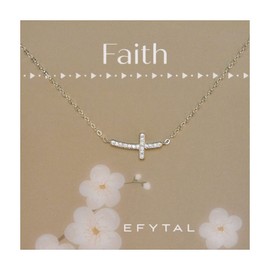 EFYTAL Christian Gifts for Women, CZ Sterling Silver Sideways Cross Necklace for Women, Confirmation Gifts for Teen, Spiritual Gifts for Women, Religious Gifts, Baptism Gifts, Faith Gifts