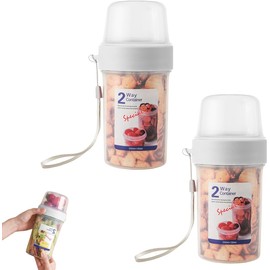 2pcs tazas de yogurt con tapas, yogurt de 2 capas y recipiente de almacenamiento de cereales Desayuno de contenedor de avena durante la noche en las tazas para bocadillos