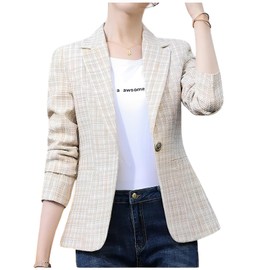 Green Tea Women's Jacket, Plaid, Spring Pattern, Pastel Colors, Formal, beige