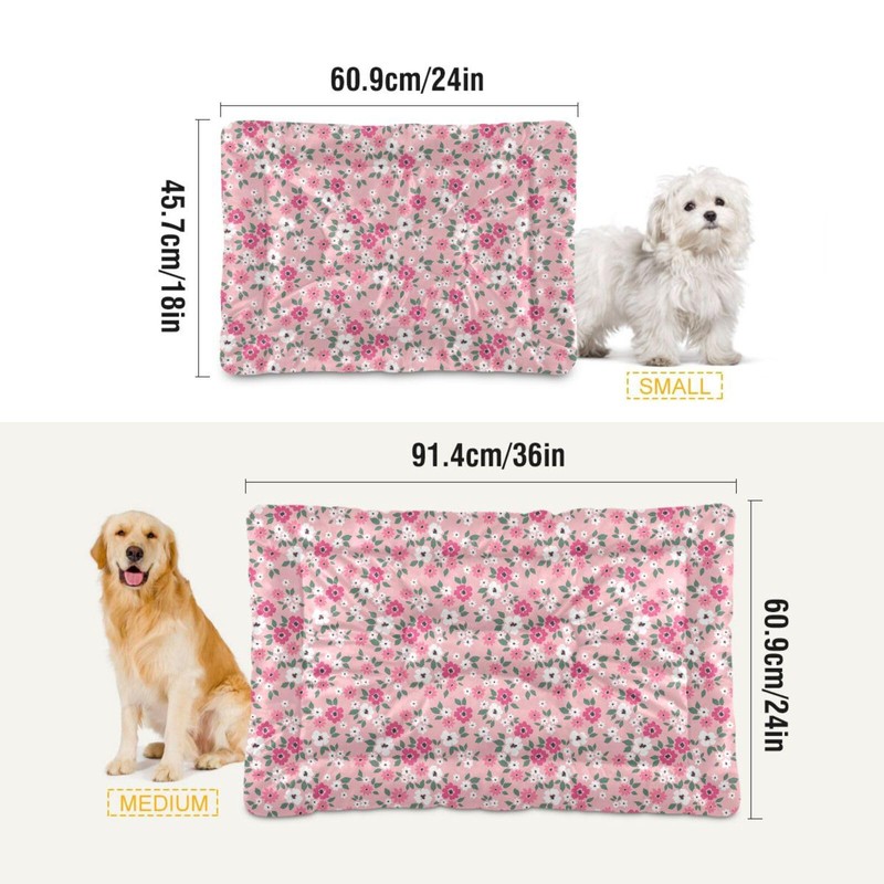 Coikll Pink Floral Pet Bed Pad Soft Dog Bed Mat