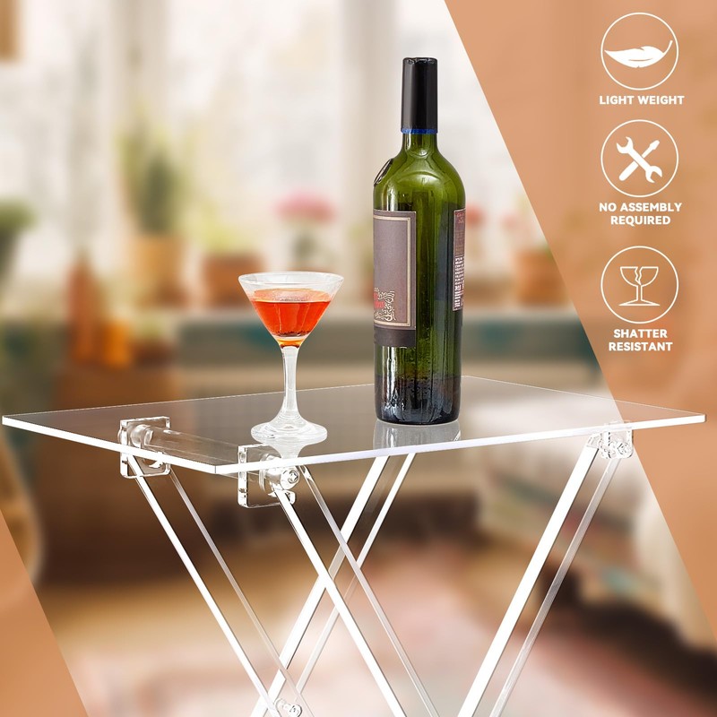 Beeveer 2 Pcs Acrylic Foldable TV Dinner Table Clear Small