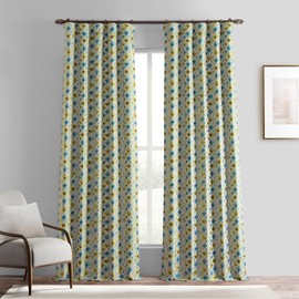 HPD Half Price Drapes Zanni Multi Faux Silk Jacquard Room Darkening Curtains - 96 Inches Long Curtain for Bedroom & Living Room, Rod Pocket Design (1 Panel), 50W x 96L, Zanni Multi Blue Green