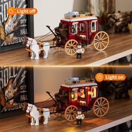 Lumibricks Western Stagecoach Lighting Building-Bricks Set - Old West Carriage and Horse 293 Pcs Collection Display Set for West Lovers
