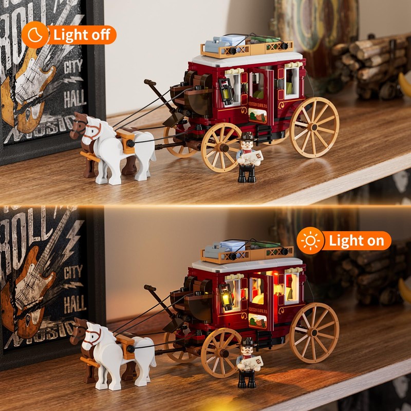 Lumibricks Western Stagecoach Lighting Building-Bricks Set - Old West Carriage