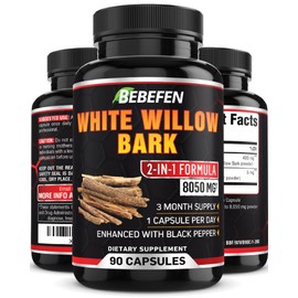 8050mg White Willow Bark Organic Supplement with Black Pepper - Support Strong Brain, Joint Health, Muscle Mass & Cardiovascular - 90 Capsules for 3-Month Supply
