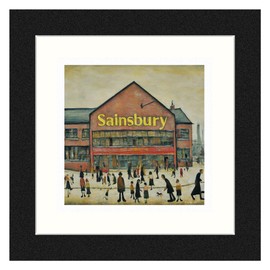 Greetingles Lowry-Style 12"/31cm Square Framed Print. Beautiful Black Ash Frame (Lowry, Sainsbury)