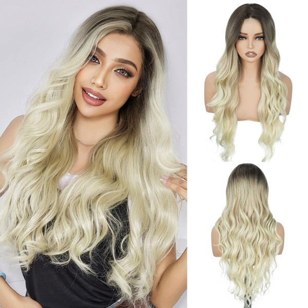 Long Wavy Wig for Women, 26 Inch Synthetic Lace Hairline