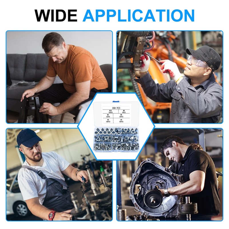 M4 M5 M6 M8 M10 Rivet Nuts Assortment Set, 160