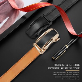 DOOPAI Men's Leather Ratchet Belts 2 Pack Adjustable Click Belt Set for Dress & Casual, Custom Fit 1 3/8" (35mm) -Trim to Fit