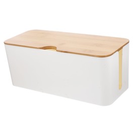 CAXUSD Cord Organizer Box Bamboo Lid Stylish Cable Management for Home Office School Detachable Design for Easy Cleaning Elegant Storage Holder for Cords Power Strips for Desk Use