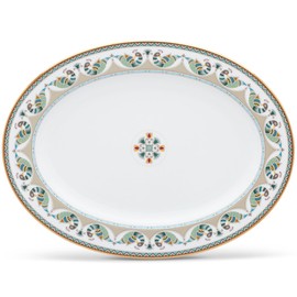 Noritake Serene Garden Platter, Oval, 16" in Green/Red/White.,