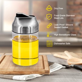 Aelga Soy Sauce Dispenser, 7oz Non-Drip Spout Oil and Vinegar Dispenser with Auto Flip Cap, Glass Oil Cruet for Kitchen Cooking