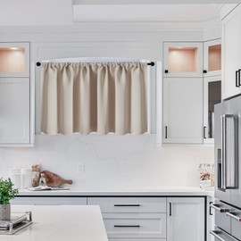 MRTREES Curtains, Short Blackout Curtains, Opaque Kitchen Curtains, Set of 2, Panel Curtain, Decorative Curtain for Living Room, Bedroom, 120 x 60 cm (H x W), Beige Curtains