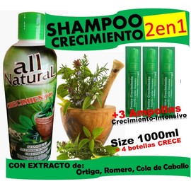 All Natural SHAMPOO CRECIMIENTO 1 Lt + 3 AMPOLLAS CRECIMIENTO INTENSIVO