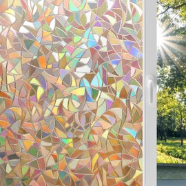 Homein Window Privacy Film, Rainbow Window Film Decorative 3D Window Clings Non Adhesive Window Tint for Home, Stained Glass Window Film for Glass, UV Blocking, 23.6 x 157.4 inches