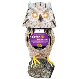 Owlsome Solar Tiger Owl with Flashing Eyes, Rotating Head, Hoot Sound, Motion Detector and Silent Mode, Plastic Owl Garden Sculpture, Garden Decoration