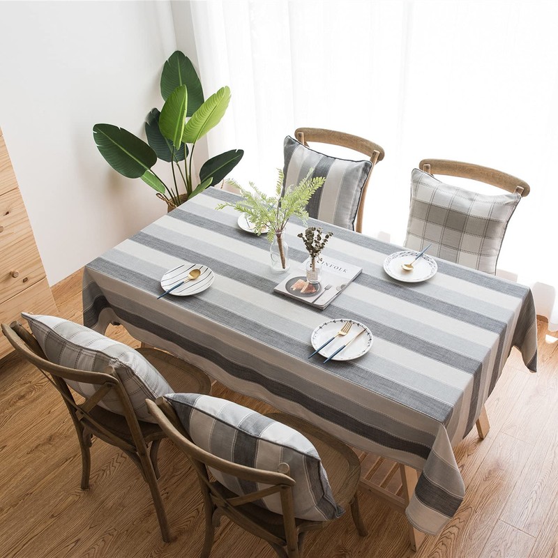 Cotton Linen Sewing Tassel Tablecloth Striped Tri-Colour Rectangular Tablecloth for