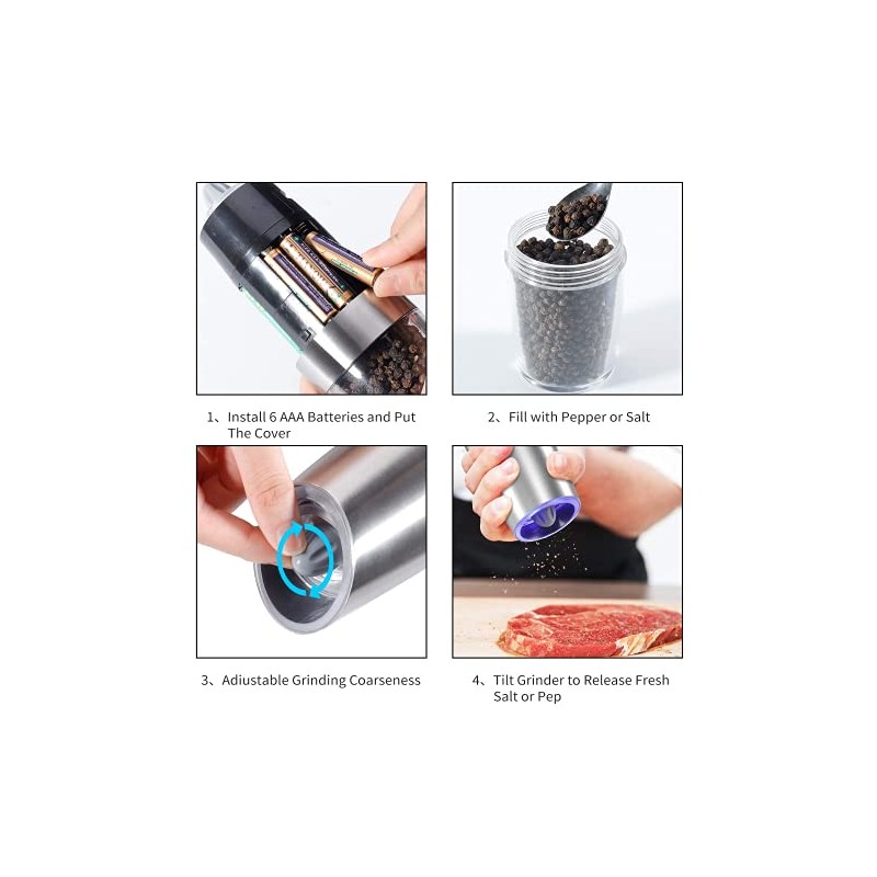 Gravity Electric Pepper and Salt Grinder Set - Adjustable Coarseness