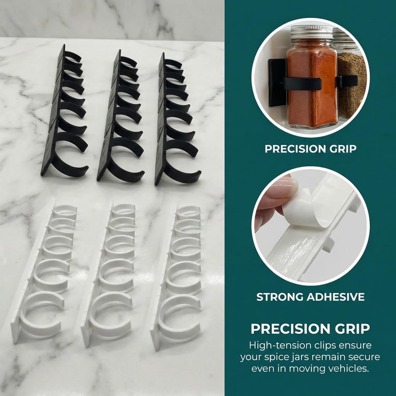 Adhesive Spice Clips, 6 Strips with 30 Clip Positions, Cabinet