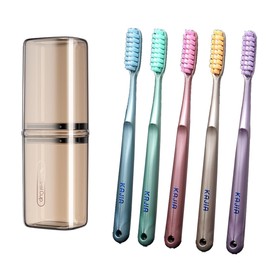 PROBUSINES - Extended Head Toothbrush, Deep Tartar Removal, Gentle Bristles, Clean Teeth, Care for Sensitive Teeth and Gums, Gum Stimulator, Pack of 5, with Travel Cup