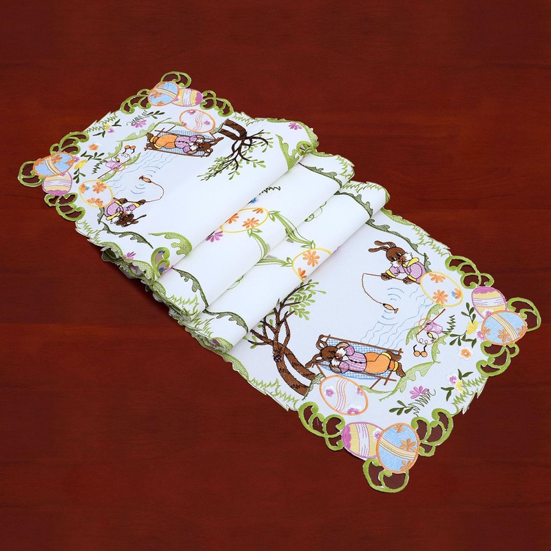 Simhomsen Embroidered Easter Bunny Table Runner (14 × 34 Inches)