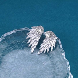 Allereya Vintage Angel Wings Ear Jacket Earrings Crystal Wings Earrings Silver Cz Feather Stud Earrings Rhinestone Wings Stud Earrings Jewelry for Women and Girls