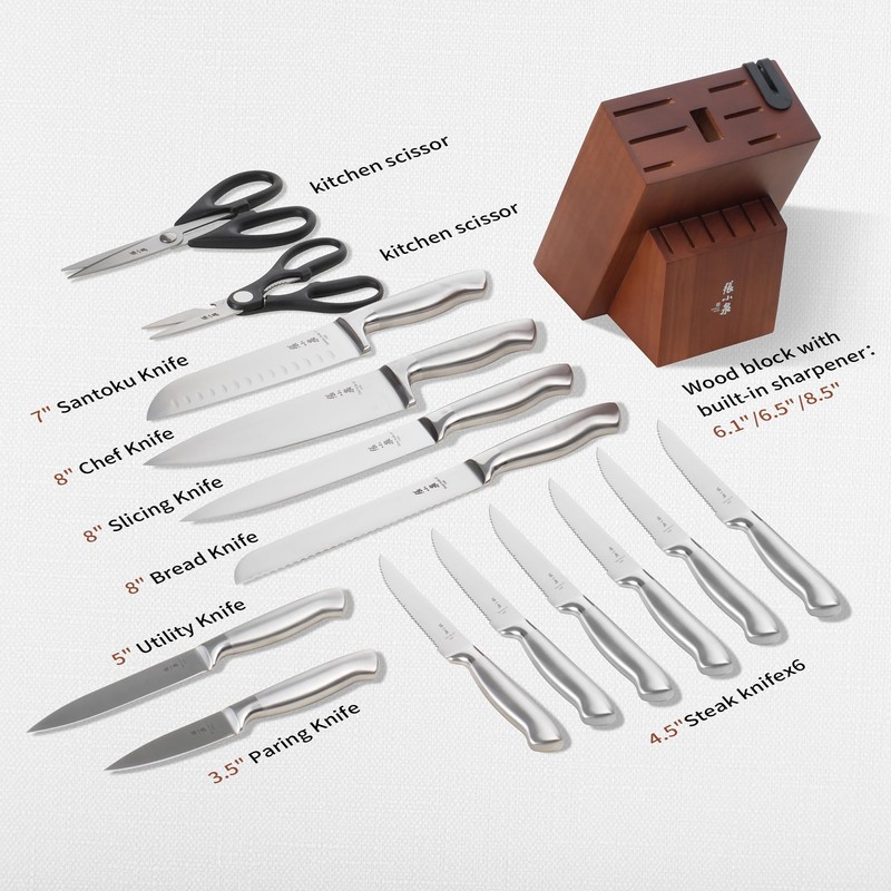 ZHANG XIAO QUAN SINCE 1628 15Pcs Knife Block Set,kitchen knife