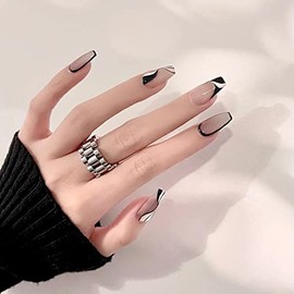 Nail Tips, Set of 24, Black Color, Unique Charm, Amusement Park, Dating, Leisure, Pointed Nail Decoration, Fake Nails, Receptions, Parties, After-parties, Entrance Ceremonies, Graduation Ceremonies,