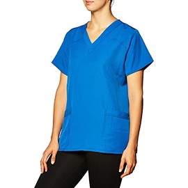 WonderWink Women's Four Way Stretch Sporty V-Neck Top, Navy, Large