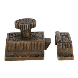 A29 Solid Brass Cabinet Latch, Latch with Flower Knob for Cabinet Closet Kitchen Door Drawer Lock, Handmade Weathered Bronze Finish, Antique Latch