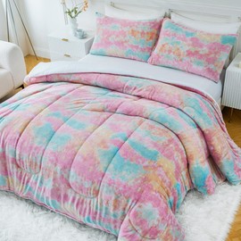 HCORA Faux Fur Queen Comforter Set, Super Soft Double-Sided Fuzzy Bedding Comforter Sets, 3 Pieces Cozy Warm Fluffy Plush Bed Comforter for Winter, Non-Shedding (90"x90")