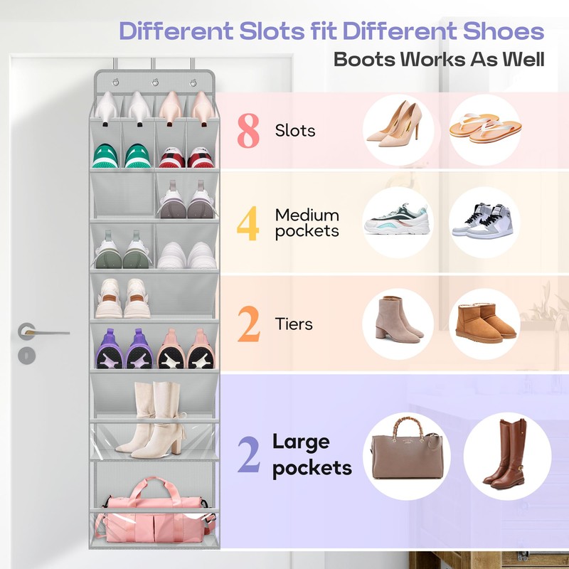 MISSLO Clear Over the Door Shoe Organizer Large Deep Pockets
